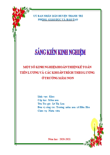 Sáng kiến kinh nghiệm Một số kinh nghiệm hoàn thiện kế toán tiền lương và các khoản trích theo lương ở trường mầm non