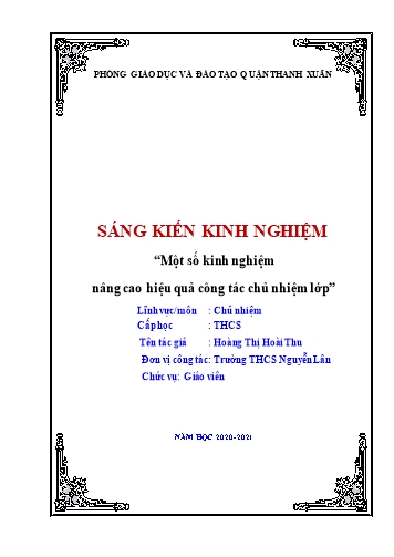 Sáng kiến kinh nghiệm Một số kinh nghiệm nâng cao hiệu quả công tác chủ nhiệm lớp