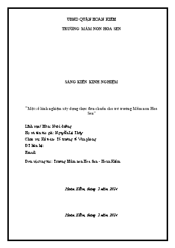 Sáng kiến kinh nghiệm Một số kinh nghiệm xây dựng thực đơn chuẩn cho trẻ trường Mầm non Hoa Sen