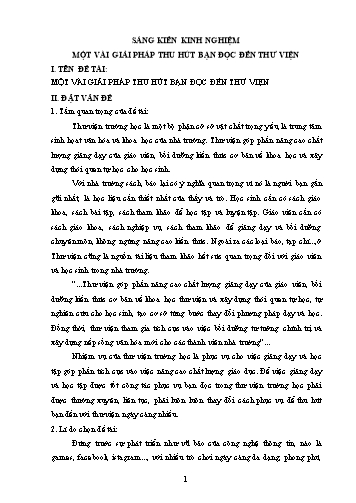 Sáng kiến kinh nghiệm Một vài giải pháp thu hút bạn đọc đến Thư viện