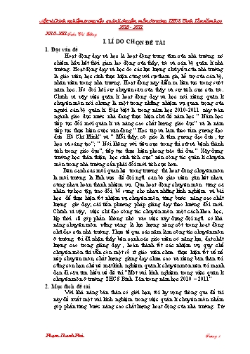 Sáng kiến kinh nghiệm Một vài kinh nghiệm trong công tác quản lí chuyên môn ở trường THCS Bình Tân