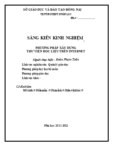 Sáng kiến kinh nghiệm Phương pháp xây dựng thư viện học liệu trên Internet