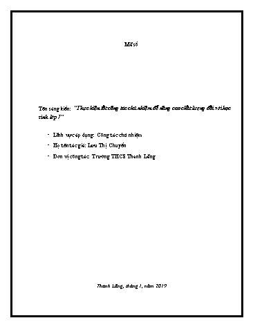 Sáng kiến kinh nghiệm Thực hiện tốt công tác chủ nhiệm để nâng cao chất lượng đối với học sinh Lớp 7