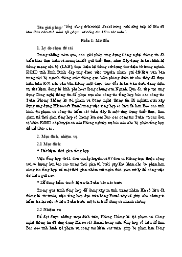 Sáng kiến kinh nghiệm Ứng dụng Microsoft Excel trong việc tổng hợp số liệu để làm Báo cáo tình hình tội phạm và công tác kiểm sát tuần