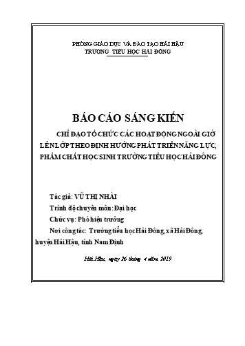 SKKN Chỉ đạo tổ chức các hoạt động giáo dục ngoài giờ lên lớp theo định hướng phát triển năng lực, phẩm chất học sinh trường Tiểu học Hải Đông