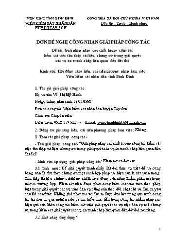 SKKN Giải pháp nâng cao chất lượng công tác kiểm sát việc thu thập tài liệu, chứng cứ trong giải quyết các vụ án tranh chấp liên quan đến đất đai