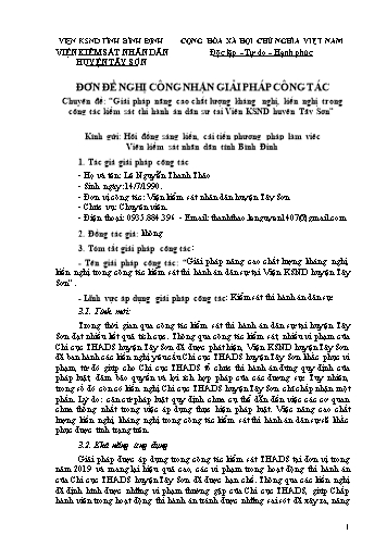 SKKN Giải pháp nâng cao chất lượng kháng nghị, kiến nghị trong công tác kiểm sát thi hành án dân sự tại Viện KSND huyện Tây Sơn