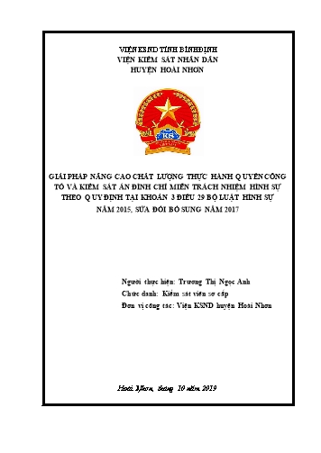 SKKN Giải pháp nâng cao chất lượng THQCT và kiểm sát án đình chỉ, miễn trách nhiệm hình sự theo quy định tại khoản 3 Điều 29 BLHS 2015, sửa đổi bổ sung 2017