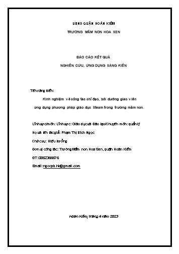 SKKN Kinh nghiệm về công tác chỉ đạo, bồi dưỡng giáo viên ứng dụng phương pháp giáo dục Steam trong trường mầm non