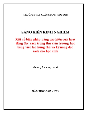 SKKN Một số biện pháp nâng cao hiệu quả hoạt động đọc sách trong thư viện trường học bằng việc tạo hứng thú và kỹ năng đọc sách cho học sinh