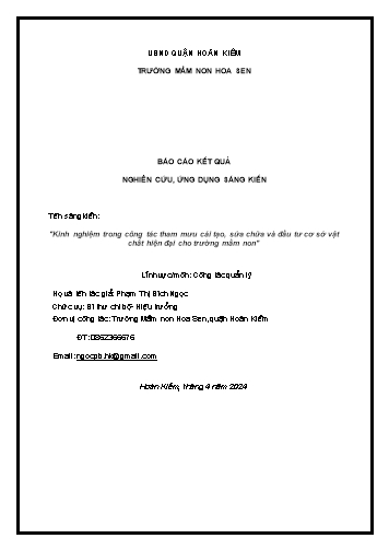SKKN Một số kinh nghiệm nâng cao công tác tham mưu cải tạo, sửa chữa và đầu tư cơ sở vật chất hiện đại cho trường mầm non
