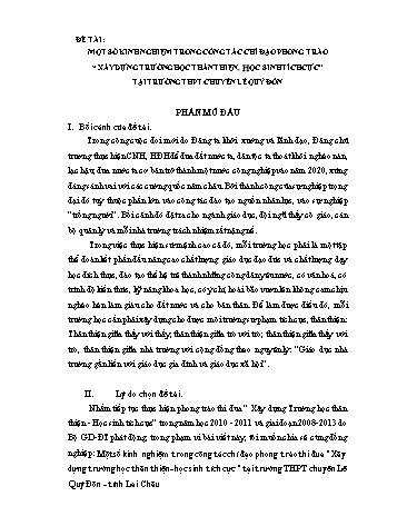 SKKN Một số kinh nghiệm trong công tác chỉ đạo phong trào thi đua “Xây dựng trường học thân thiện, học sinh tích cực” tại trường THPT chuyên Lê Quý Đôn