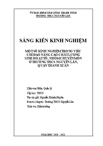 SKKN Một số kinh nghiệm trong việc chỉ đạo nâng cao chất lượng sinh hoạt tổ, nhóm chuyên môn ở trường THCS Nguyễn Lân