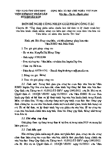 SKKN Ứng dụng phần mềm chuẩn hoá thể thức và kỹ thuật trình bày văn bản hành chính nhằm nâng cao hiệu quả công tác soạn thảo văn bản tại Viện KSND huyện Tây Sơn