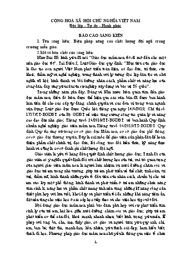 Sáng kiến kinh nghiệm Biện pháp nâng cao chất lượng đội ngũ trong trường mẫu giáo
