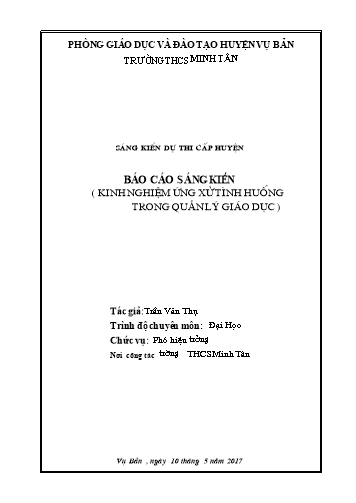 Sáng kiến kinh nghiệm Kinh nghiệm ứng xử tình huống trong quản lý giáo dục