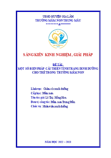 Sáng kiến kinh nghiệm Một số biện pháp cải thiện tình trạng dinh dưỡng cho trẻ trong trường mầm non