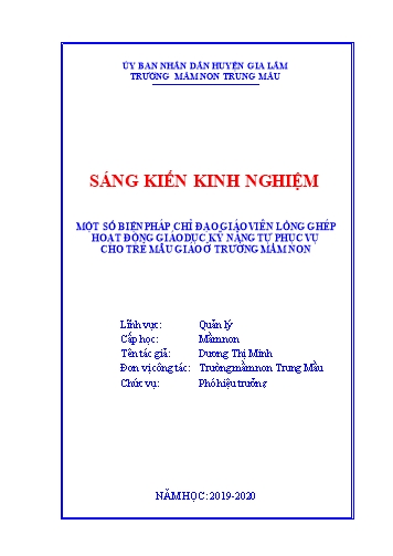 Sáng kiến kinh nghiệm Một số biện pháp chỉ đạo giáo viên lồng ghép hoạt động giáo dục kỹ năng tự phục vụ cho trẻ mẫu giáo ở trường Mầm non