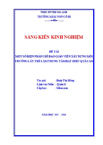 Sáng kiến kinh nghiệm Một số biện pháp chỉ đạo giáo viên xây dựng môi trường lấy trẻ làm trung tâm đạt hiệu quả cao