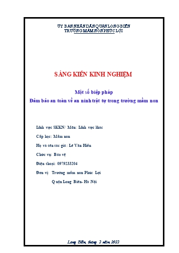 Sáng kiến kinh nghiệm Một số biện pháp Đảm bảo an toàn về an ninh trật tự trong trường mầm non