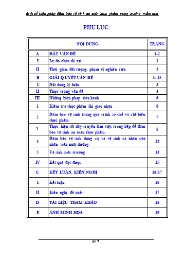 Sáng kiến kinh nghiệm Một số biện pháp đảm bảo vệ sinh an toàn thực phẩm trong trường Mầm non Bình Minh