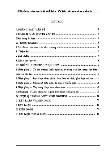 Sáng kiến kinh nghiệm Một số biện pháp nâng cao chất lượng chế biến món ăn cho trẻ mầm non