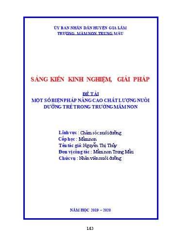 Sáng kiến kinh nghiệm Một số biện pháp nâng cao chất lượng nuôi dưỡng trẻ trong trường mầm non