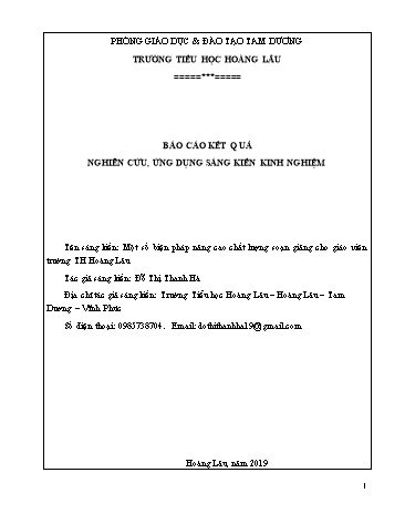 Sáng kiến kinh nghiệm Một số biện pháp nâng cao chất lượng soạn giảng cho giáo viên trường Tiểu học Hoàng Lâu