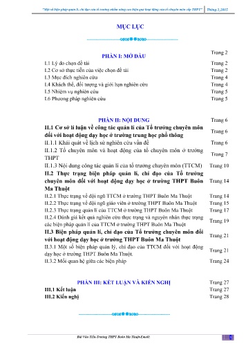 Sáng kiến kinh nghiệm Một số biện pháp quản lí, chỉ đạo của tổ trưởng nhằm nâng cao hiệu quả hoạt động của tổ chuyên môn cấp THPT