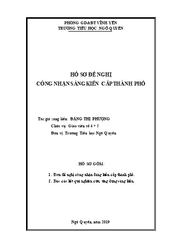 Sáng kiến kinh nghiệm Một số biện pháp tích cực để làm tốt công tác chủ nhiệm lớp trong trường Tiểu học tại tỉnh Vĩnh Phúc