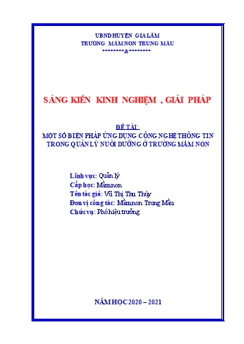 Sáng kiến kinh nghiệm Một số biện pháp ứng dụng công nghệ thông tin trong quản lý nuôi dưỡng ở trường mầm non