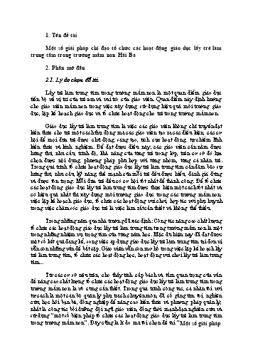 Sáng kiến kinh nghiệm Một số giải pháp chỉ đạo tổ chức các hoạt động giáo dục lấy trẻ làm trung tâm trong trường mầm non Hải Ba