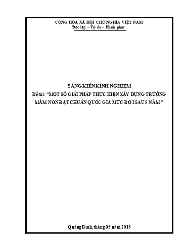 Sáng kiến kinh nghiệm Một số giải pháp thực hiện xây dựng trường mầm non đạt Chuẩn quốc gia mức độ 1 sau 5 năm
