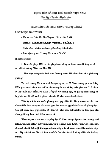 Sáng kiến kinh nghiệm Một số giải pháp trong công tác tham mưu để tăng cơ sở vật chất ở trường Mầm non Họa Mi