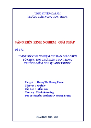 Sáng kiến kinh nghiệm Một số kinh nghiệm chỉ đạo giáo viên tổ chức trò chơi dân gian trong trường Mầm non Quang Trung