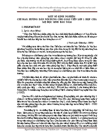 Sáng kiến kinh nghiệm Một số kinh nghiệm chỉ đạo, hướng dẫn nội dung cho giáo viên Lớp 1 họp cha mẹ học sinh đầu năm