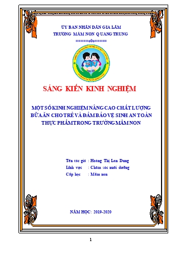 Sáng kiến kinh nghiệm Một số kinh nghiệm nâng cao chất lượng bữa ăn cho trẻ và đảm bảo vệ sinh an toàn thực phẩm trong trường mầm non