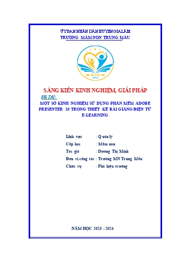 Sáng kiến kinh nghiệm Một số kinh nghiệm sử dụng phần mềm Adobe presenter 10 trong thiết kế bài giảng điện tử E-learning