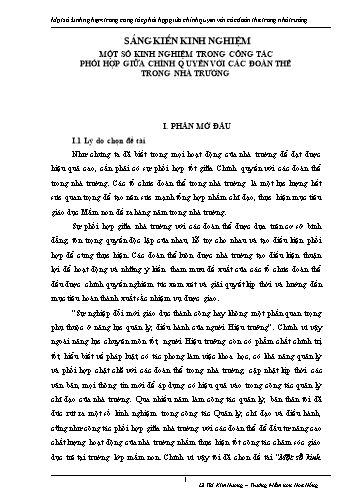 Sáng kiến kinh nghiệm Một số kinh nghiệm trong công tác phối hợp giữa Chính quyền với các đoàn thể trong nhà trường