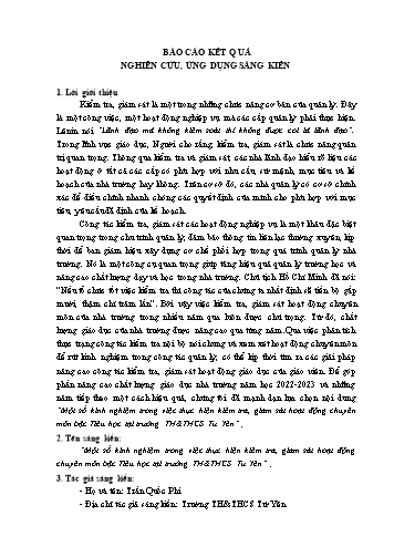 Sáng kiến kinh nghiệm Một số kinh nghiệm trong việc thực hiện kiểm tra, giám sát hoạt động chuyên môn bậc Tiểu học tại trường TH&THCS Tứ Yên