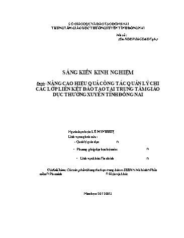 Sáng kiến kinh nghiệm Nâng cao hiệu quả công tác quản lý chi các lớp liên kết đào tạo tại Trung tâm Giáo dục Thường xuyên tỉnh Đồng Nai