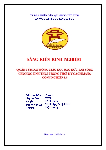 Sáng kiến kinh nghiệm Quản lý hoạt động giáo dục đạo đức, lối sống cho học sinh THCS trong thời kỳ cách mạng công nghiệp 4.0