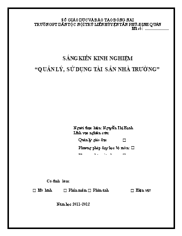 Sáng kiến kinh nghiệm Quản lý, sử dụng tài sản nhà trường