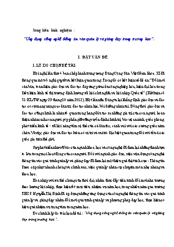 Sáng kiến kinh nghiệm Ứng dụng công nghệ thông tin vào quản lý và giảng dạy trong trường học