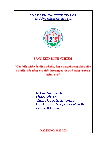 SKKN Các biện pháp ổn định nề nếp, ứng dụng phương pháp giáo dục tiên tiến nâng cao chất lượng giáo dục trẻ trong trường mầm non