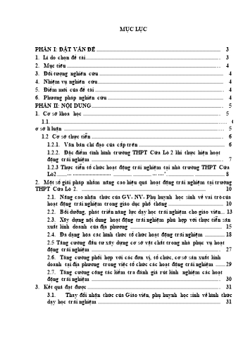 SKKN Kinh nghiệm trong công tác chỉ đạo tổ chức các hoạt động trải nghiệm nhằm nâng cao năng lực cho học sinh trường THPT Cửa Lò 2