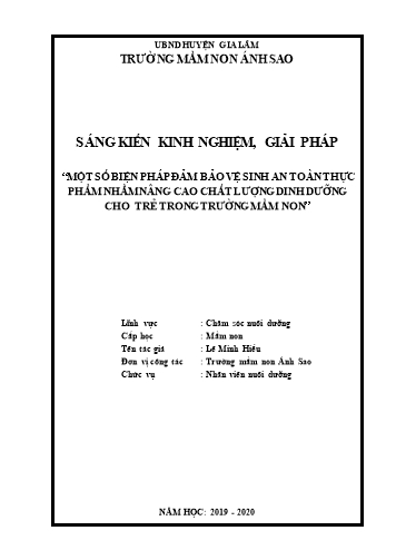 SKKN Một số biện pháp đảm bảo vệ sinh an toàn thực phẩm nhằm nâng cao chất lượng dinh dưỡng cho trẻ trong trường Mầm non