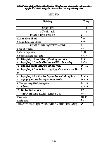 SKKN Một số kinh nghiệm chỉ đạo giáo viên thực hiện chương trình giáo dục mầm non theo nguyên tắc “Trẻ là trung tâm-Toàn diện-Tích hợp-Trải nghiệm”