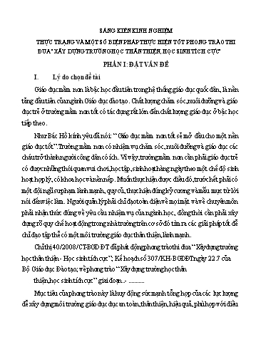 SKKN Thực trạng và một số biện pháp thực hiện tốt phong trào thi đua “Xây dựng trường học thân thiện, học sinh tích cực”
