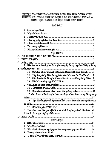SKKN Vận dụng các phần mềm hỗ trợ công việc thống kê, tổng hợp số liệu Báo cáo điểm, đánh giá môn học, đánh giá học sinh cấp THCS